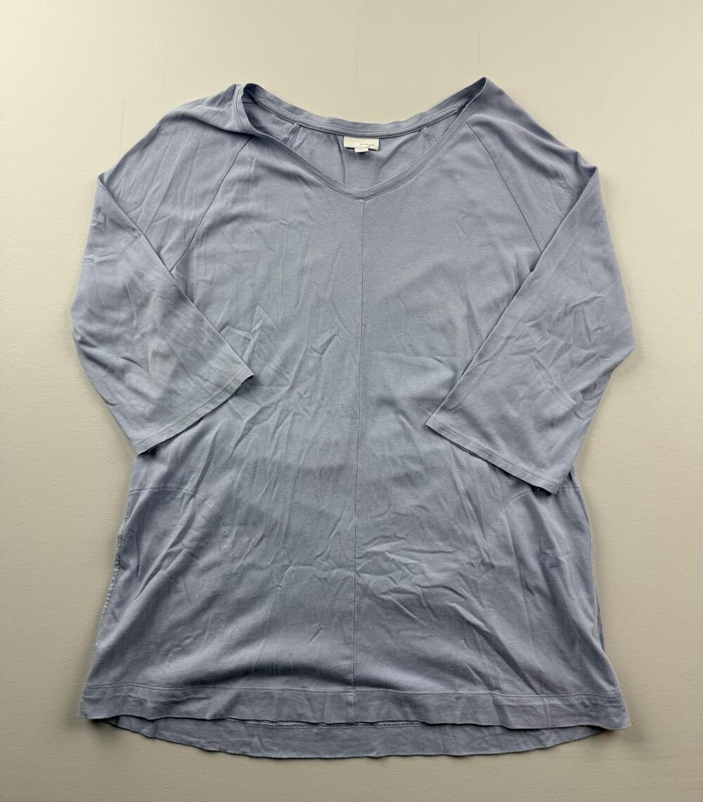 Pure Jill Shirt Womens Medium Blue V Neck 3/4 Sleeve Jersey Tunic Top Casual
